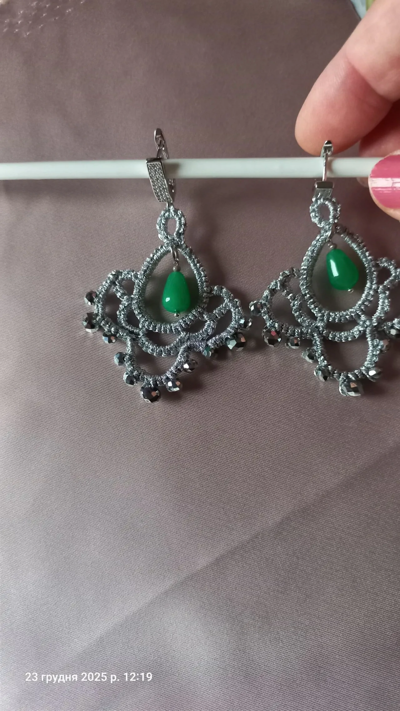 Сережки мереживні  сріблясті. Техніка фріволіте анкарс. 5