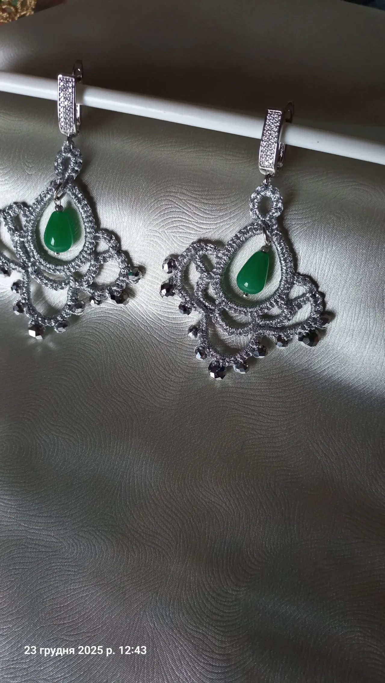 Сережки мереживні  сріблясті. Техніка фріволіте анкарс. 7