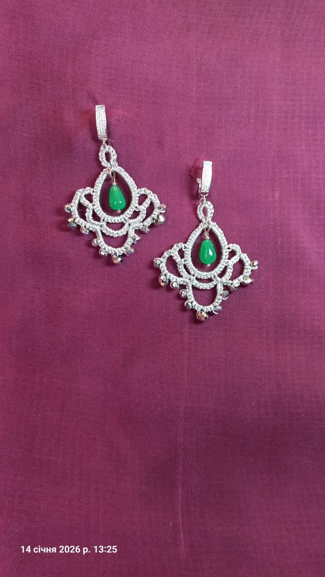 Сережки мереживні  сріблясті. Техніка фріволіте анкарс.