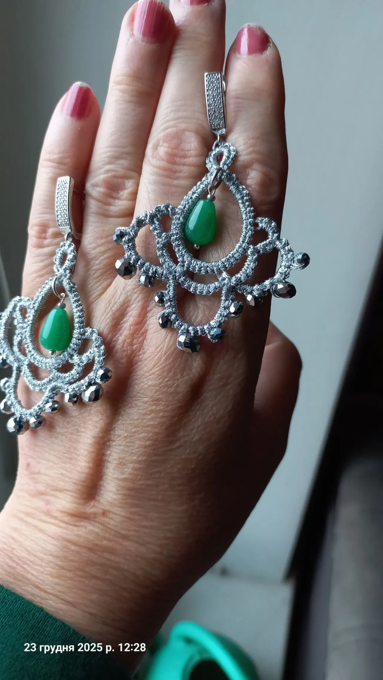 Сережки мереживні  сріблясті. Техніка фріволіте анкарс. 4