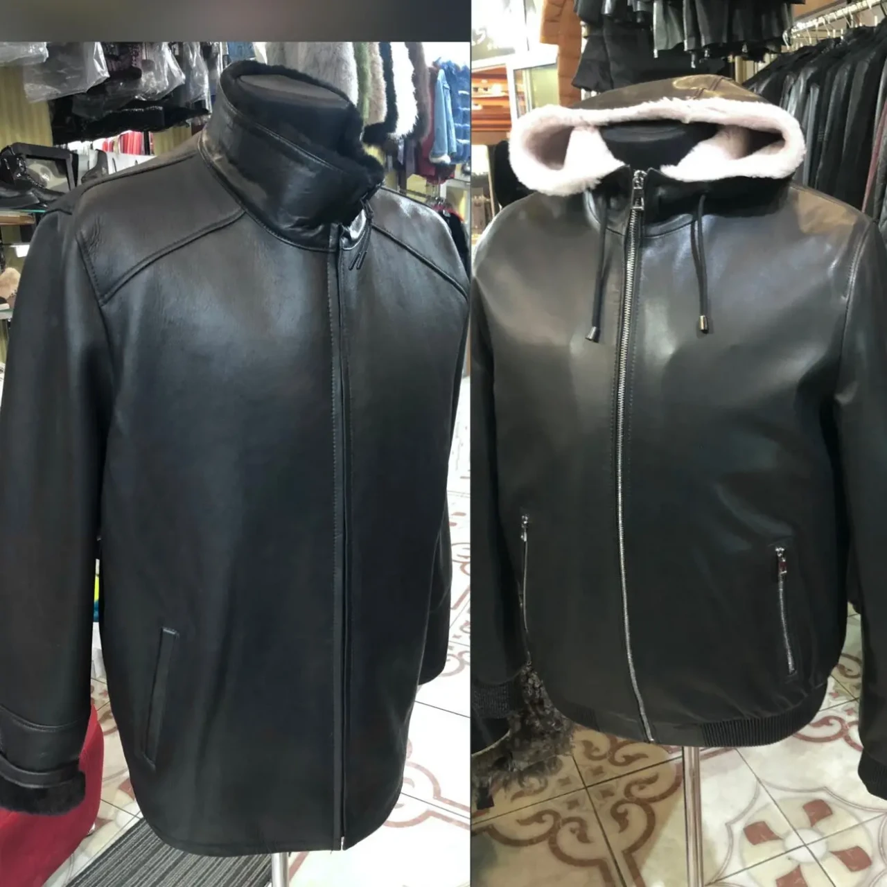 Чоловічі сучасні дублянки,зимові куртки на овчині,капюшон