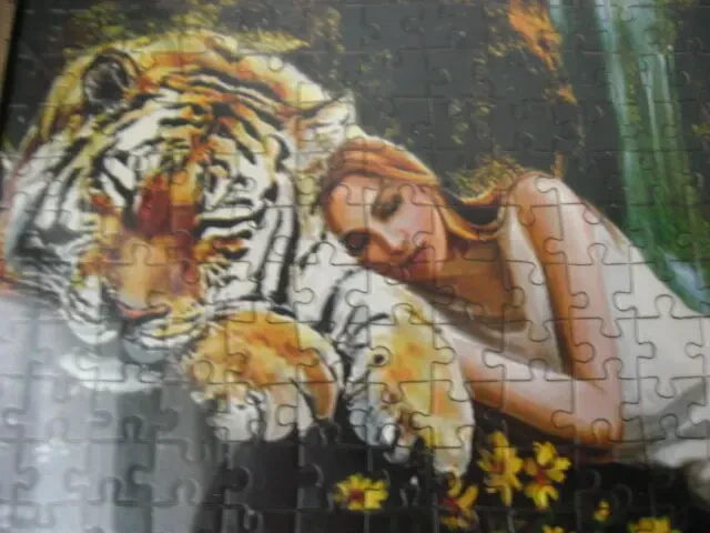 Пазл 500 девушка и тигр спящие, водопады, природа. касторленд 2