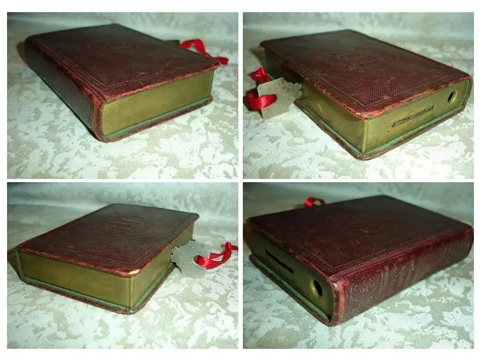 СКАРБНИЧКА для грошей у стилі МЕТАЛЕВОЇ КНИЖКИ. З ключем. 1930-ті роки 8