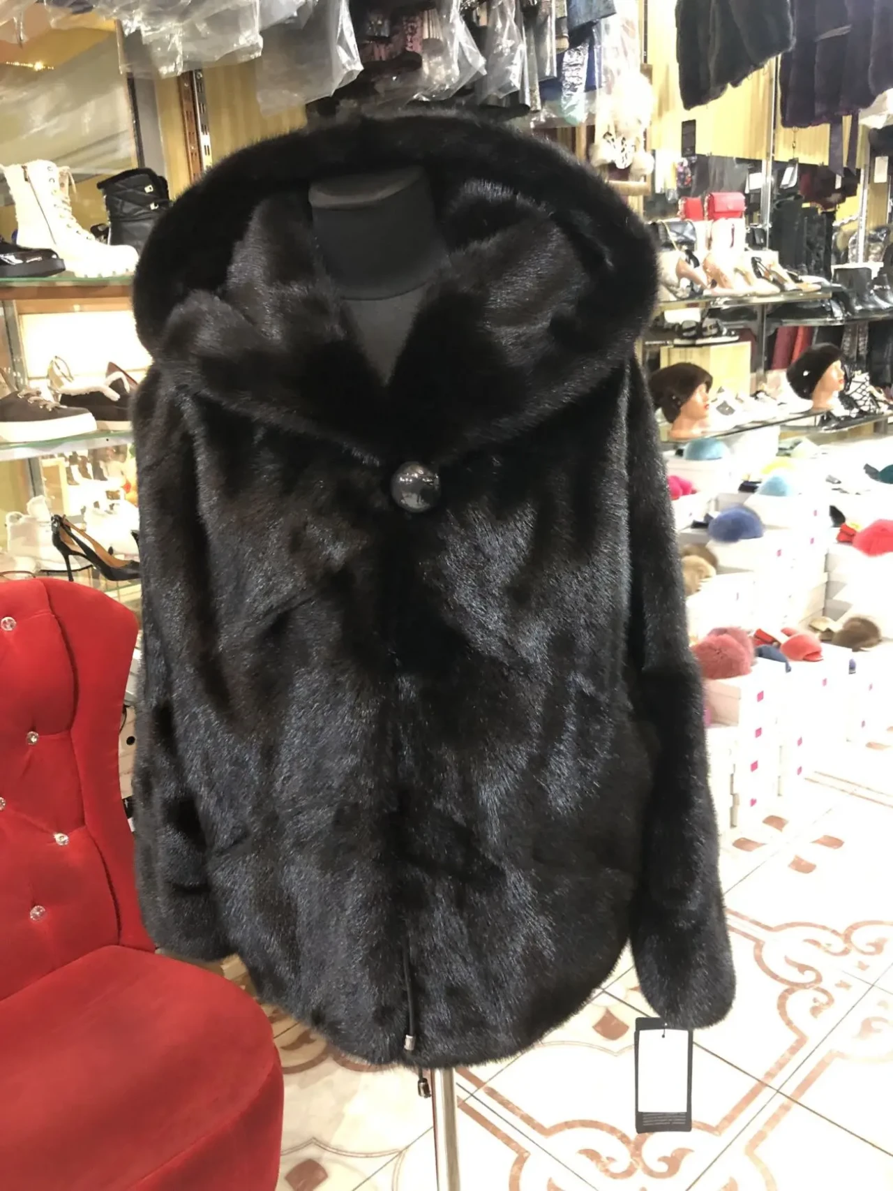 Норкова шуба з капюшоном,чорна,мокко паркетка 3