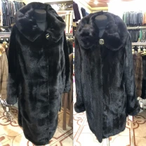 Норкова шуба чорна, капюшон,поперечка,розпуск,суцільна