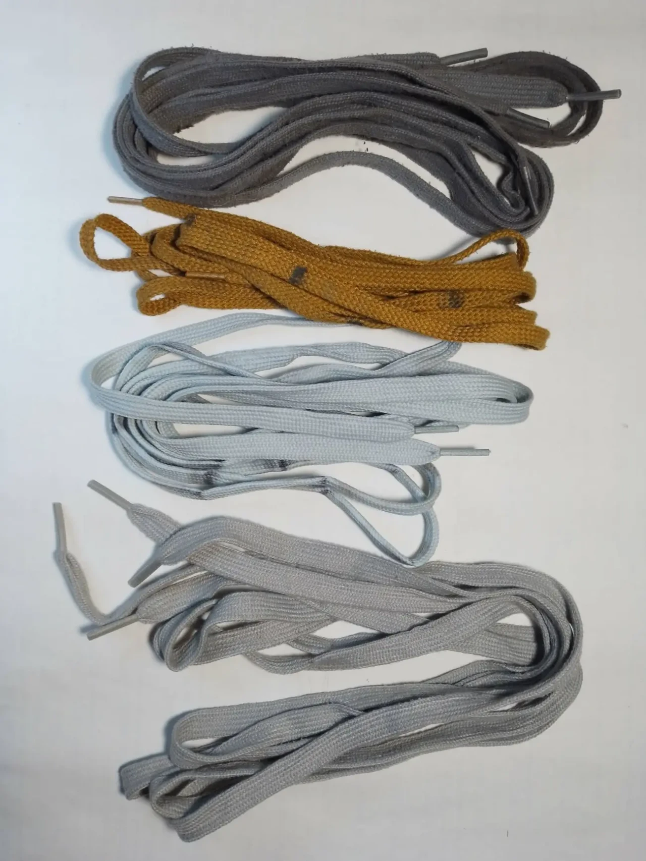 Шнурки серые светлые, голубые, оранжевые рыжие хлопок, 4 пары набор