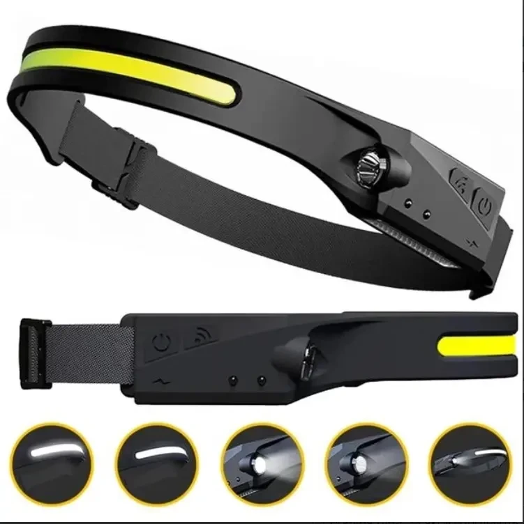 Налобний акумуляторний ліхтар із датчиком руху та 3 світлодіодами