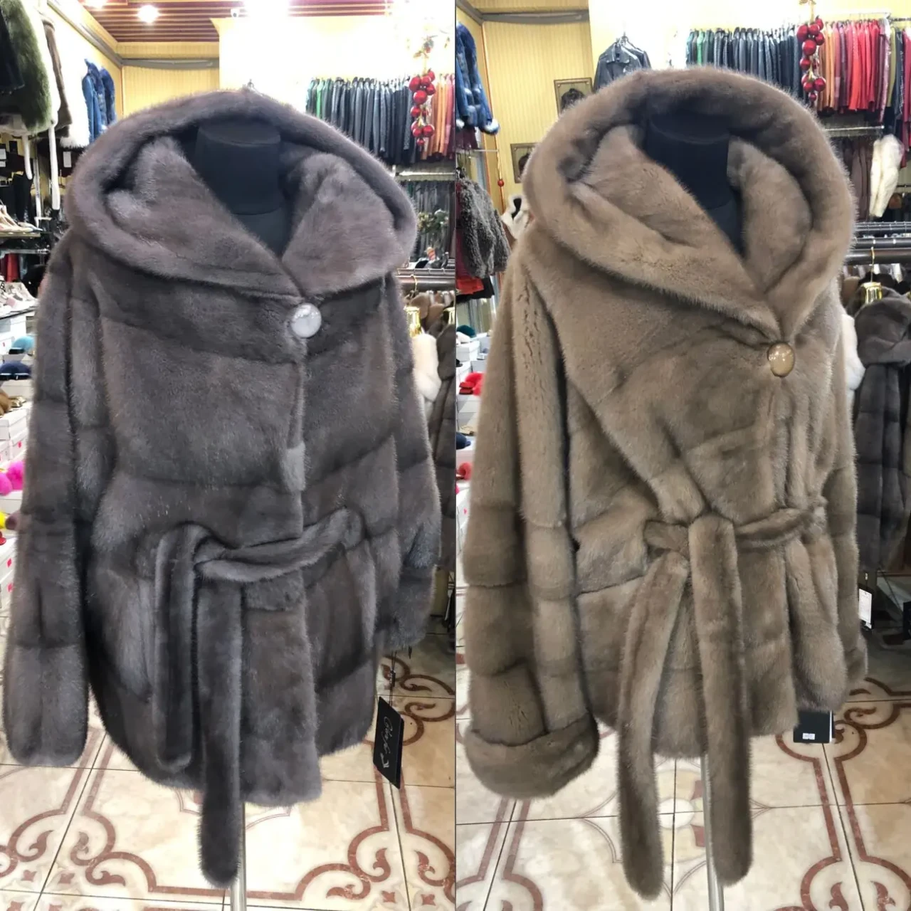 Шуба норкова капюшон кобра,паркетка пояс