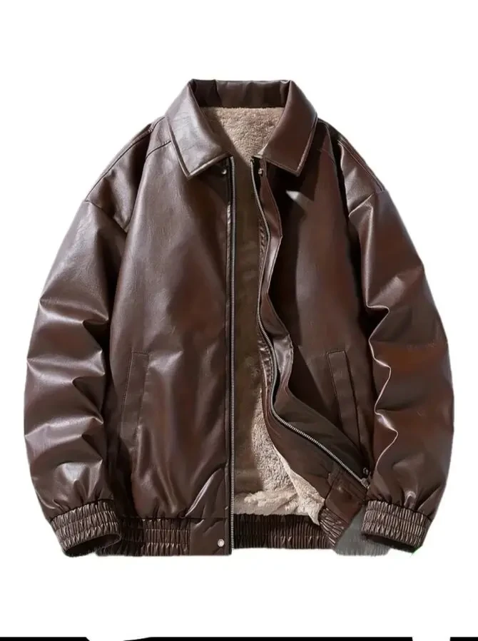 Чоловіча зимова куртка Бомбер шкіряний (Піл