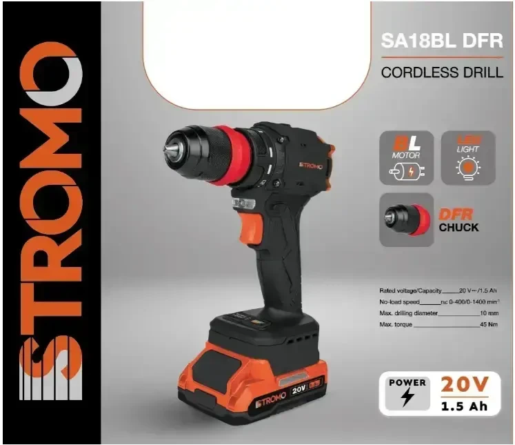 Акумуляторний шурупокрут STROMO SA-18BL DFR (1 АКБ, кейс)
