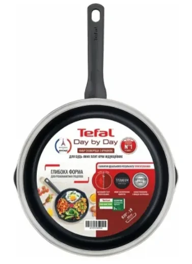 Сковорода Tefal Day by Day 20 см, з кришкою, алюміній, бакеліт, скло 2