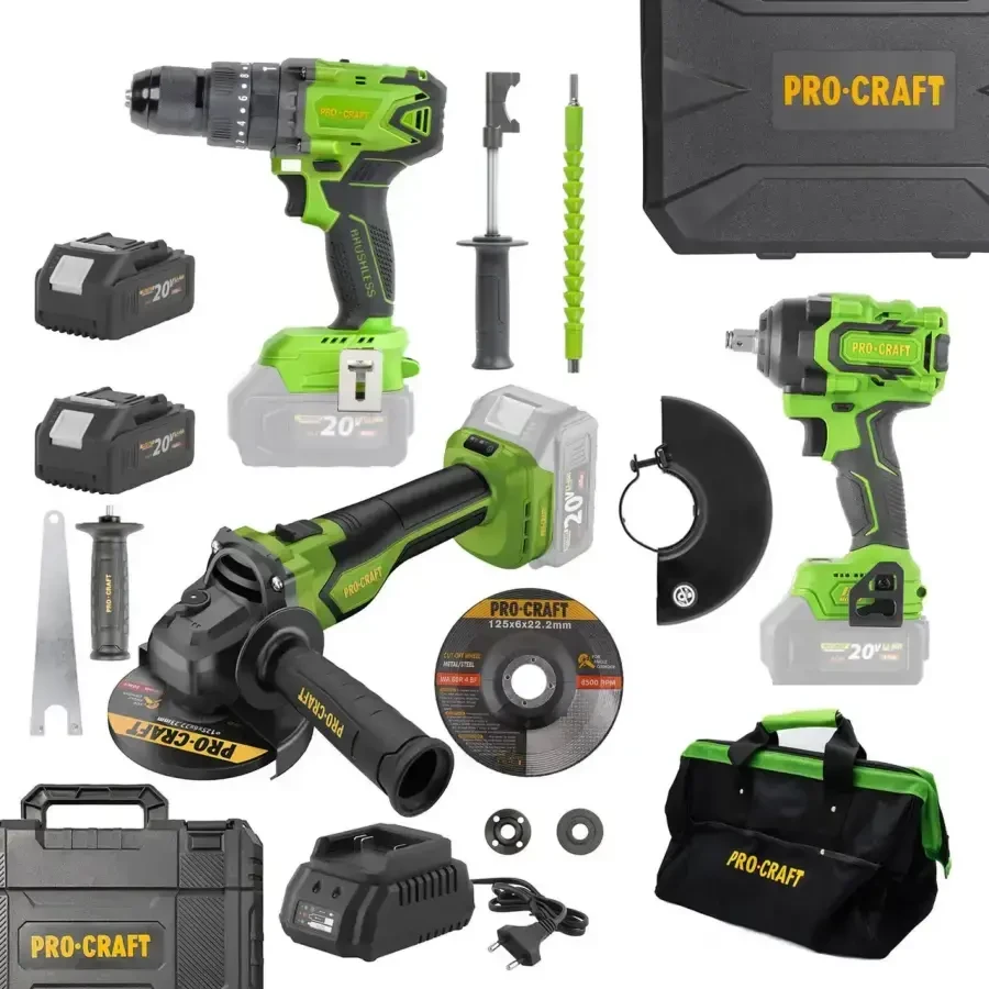 Набір акумуляторних безщіткових інструментів Procraft 20V, 5 предметів