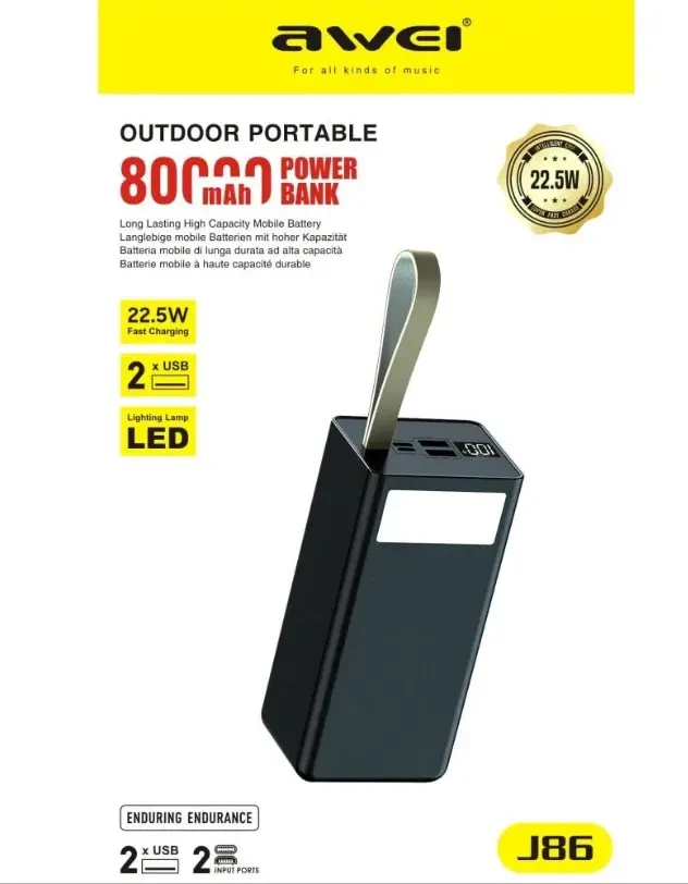 Зовнішній акумулятор power bank awei j86 80000mah 4