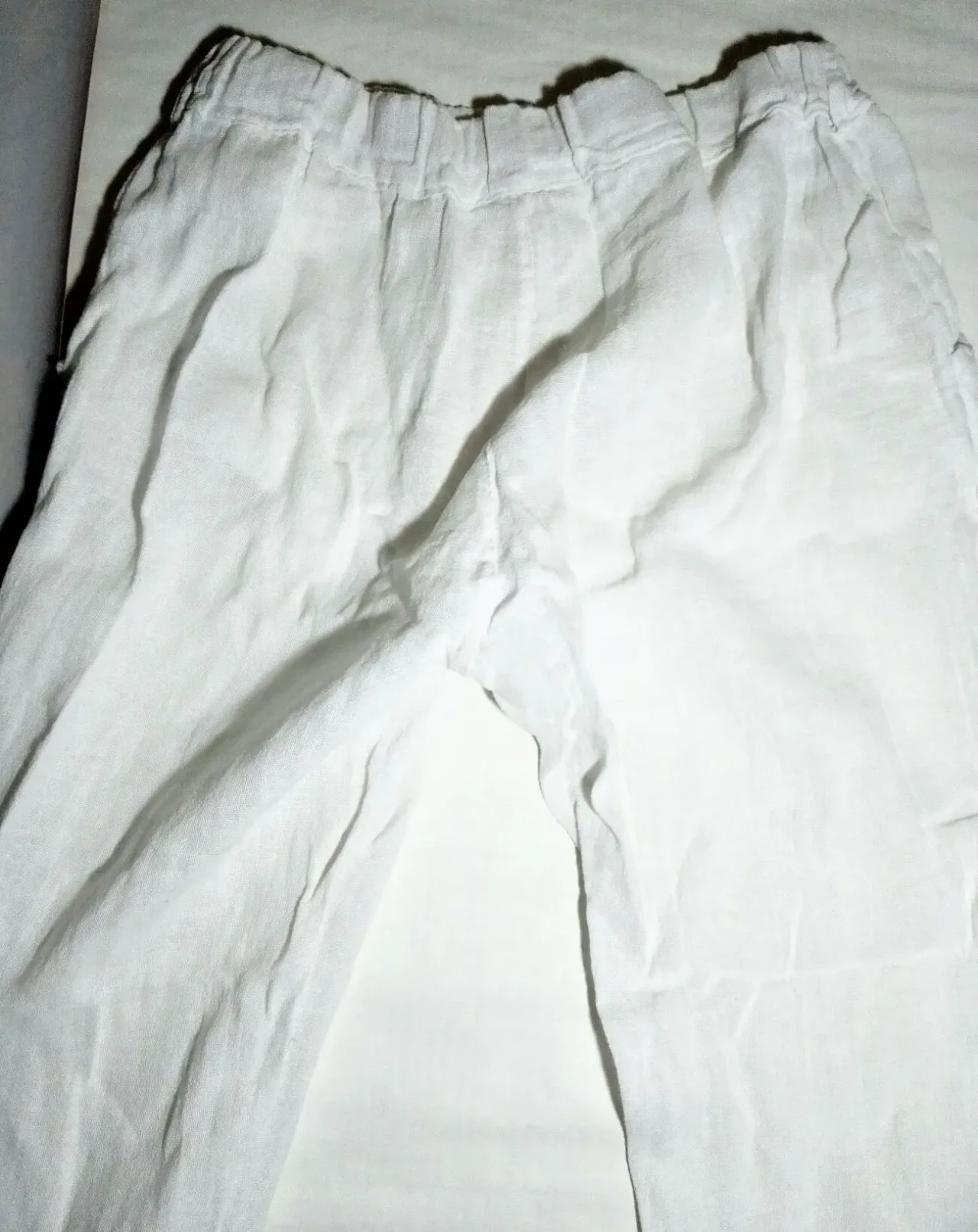 Штаны м 12 белые широкие летние, лен, хлопок, льняные, на резинке 2