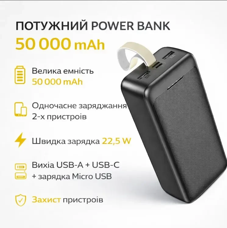 Зовнішній акумулятор power bank 50000mah