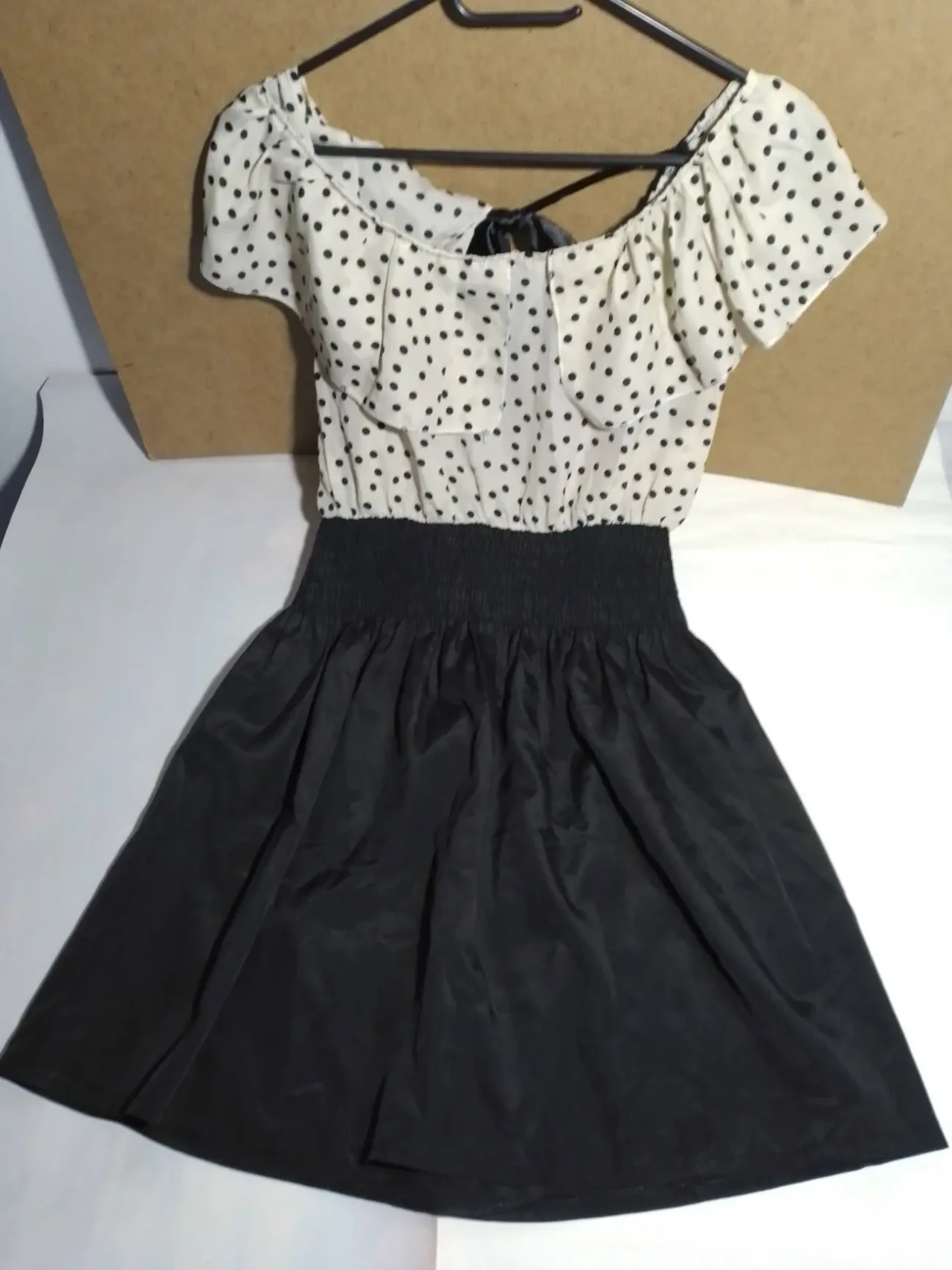 Платье сарафан, нижее платье, бежевое черное легкое 10 с, принт горох 2