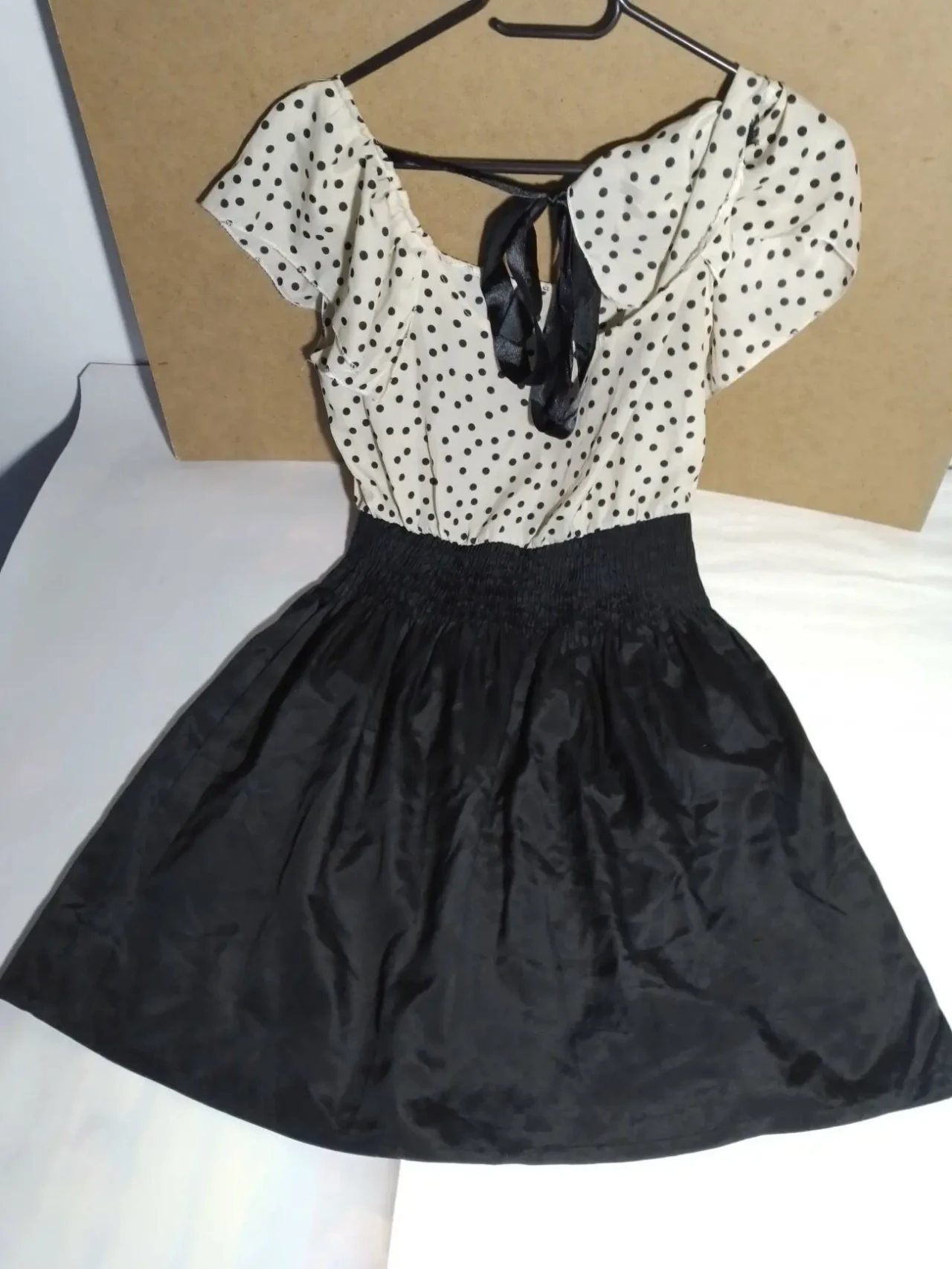 Платье сарафан, нижее платье, бежевое черное легкое 10 с, принт горох