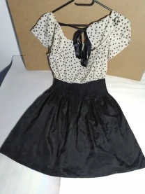 Платье сарафан, нижее платье, бежевое черное легкое 10 с, принт горох