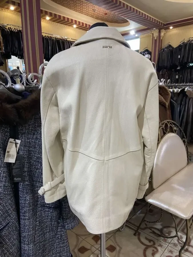 Куртка шкіряна джамбо,біла,подовжена 3