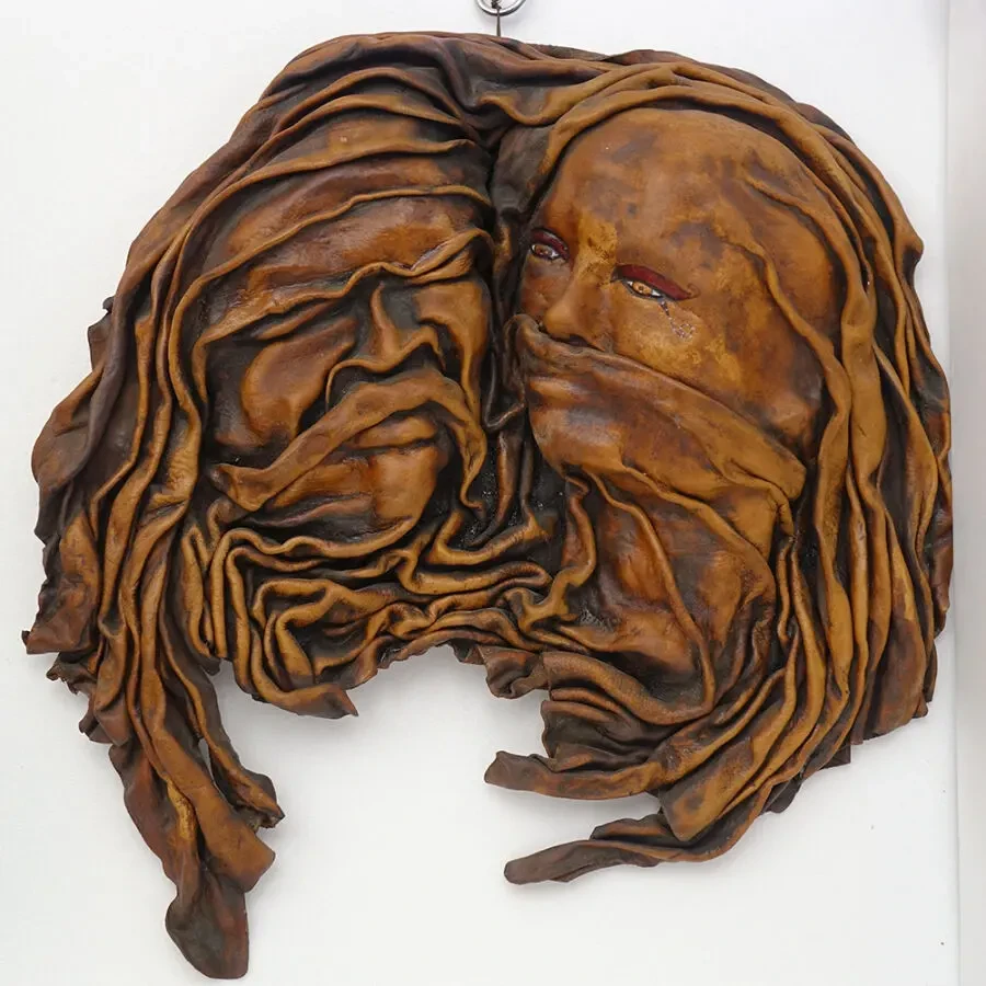 Винтажное кожаное панно Италия декоративная настенная маска барельеф 8