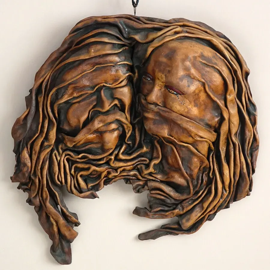 Винтажное кожаное панно Италия декоративная настенная маска барельеф