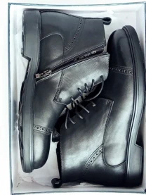 Чоловічі шкіряні зимові чобітки, черевики на хутрі чорні Braska