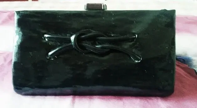 Сумка клатч лаковая черного цвета, старинная раритет 60-70 гг 9