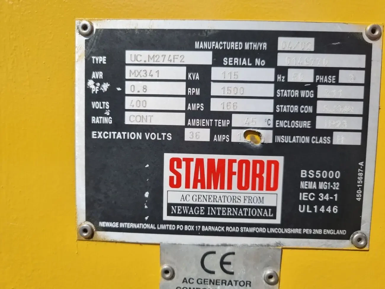 Генератор STAMFORD 115 кВА 6