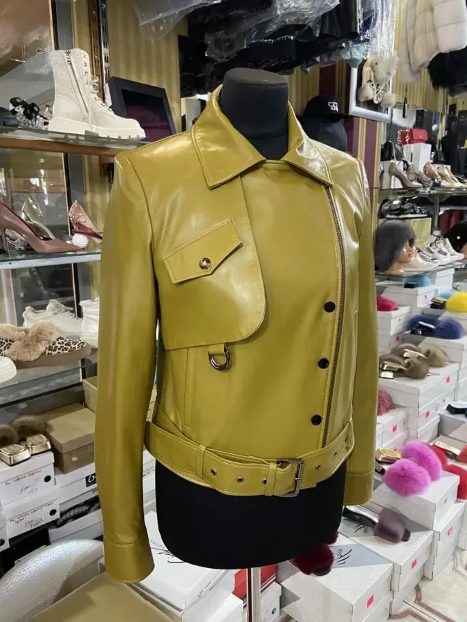 Шкіряні короткі куртки, шоколад,гірчична