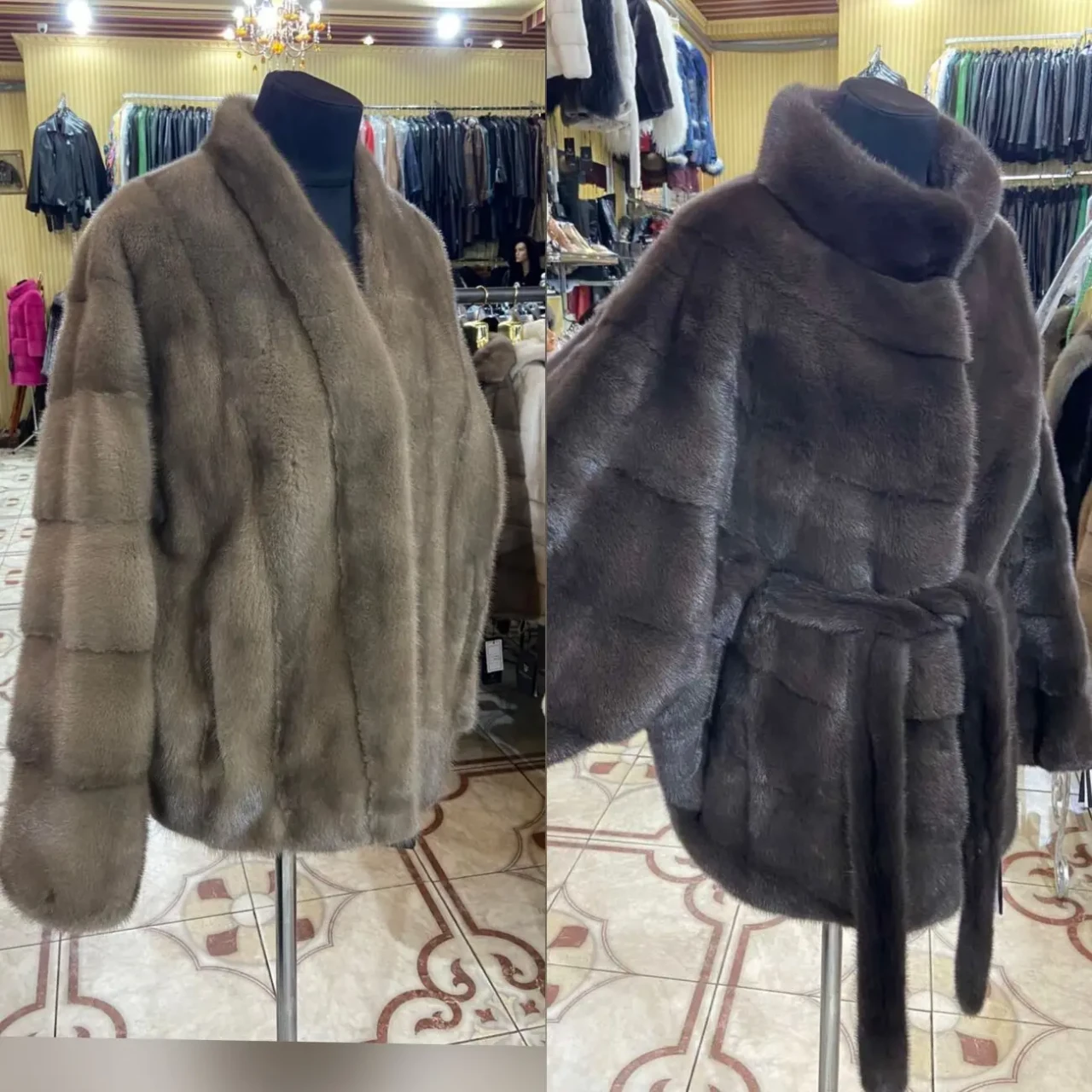 Шуба норкова , автоледі хутряний пояс