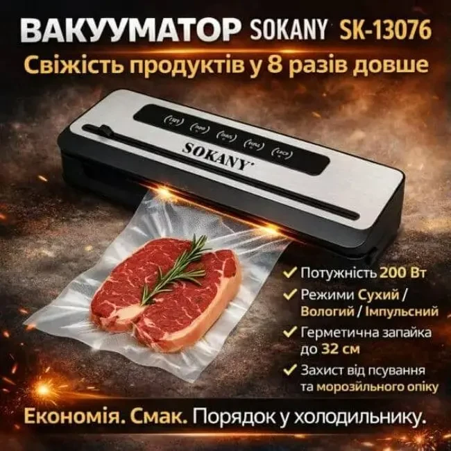 Вакуумний пакувальник для продуктів 200Вт, Sokany SK-13076