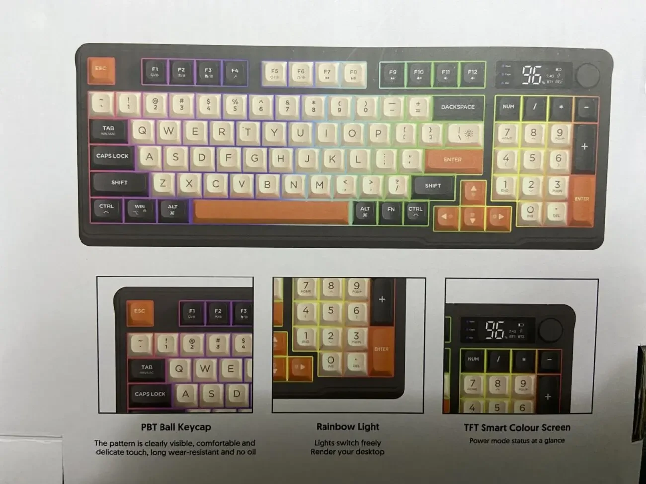 Ігрова Клавіатура безпровідна з підсвіткою та Led дісплеем 96 клавіш 7