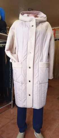 Стильное демисезонное пальто-комби нежно-пудровый цвет.52-60р