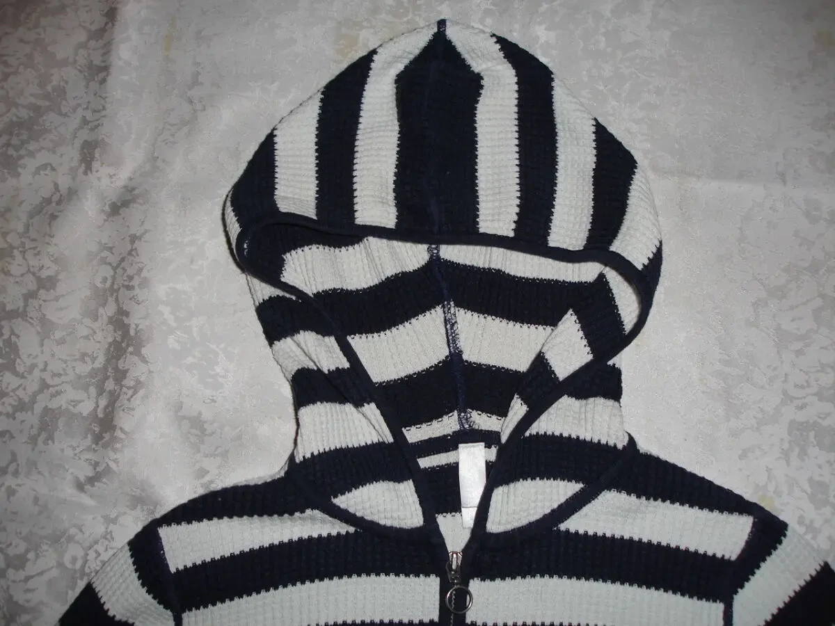 ТОЛСТОВКА/светр 44 р., світлий у синю смужку з КАПЮШОНОМ. Унісекс. 2