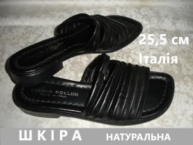 ШЛЬОПАНЦІ/босоніжки жіночі 39 р. (25,5 см). ШКІРА. Чорні. Брен