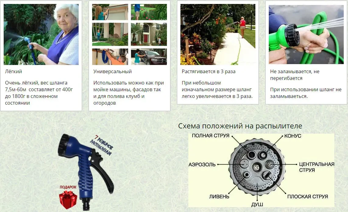 Шланг для поливу з розпилювачем X HOSE 60 м 7