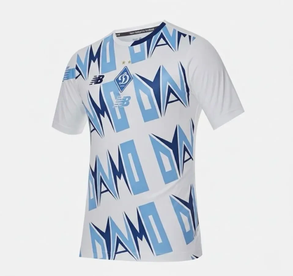 Футболка ФК Динамо Київ New Balance, біла з синім принтом (сезон 23/24