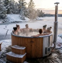 Гарячий чан з джакузі та будиночком на березі Дніпра