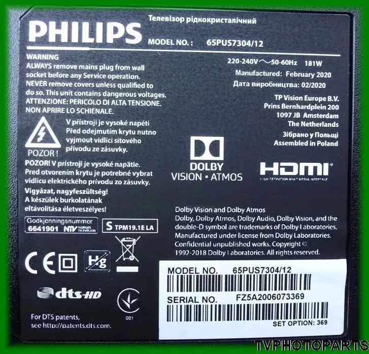 плата T-CON C-PCB HV650QUB 47-6021287 для Philips 65PUS7304 5