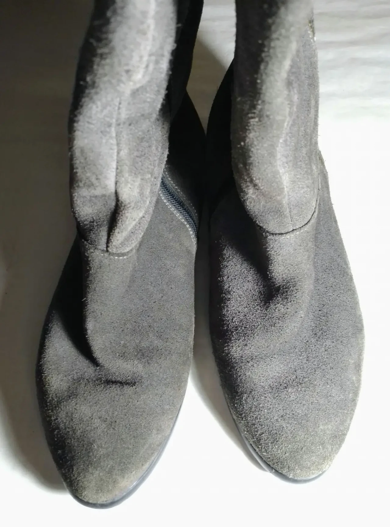 Сапоги ботфорты серые 40 26 замша кожа евро зима, мех, молнии, теплые 4