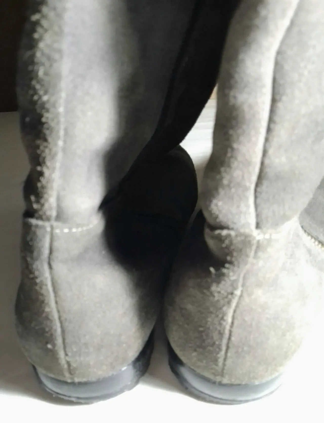 Сапоги ботфорты серые 40 26 замша кожа евро зима, мех, молнии, теплые 5