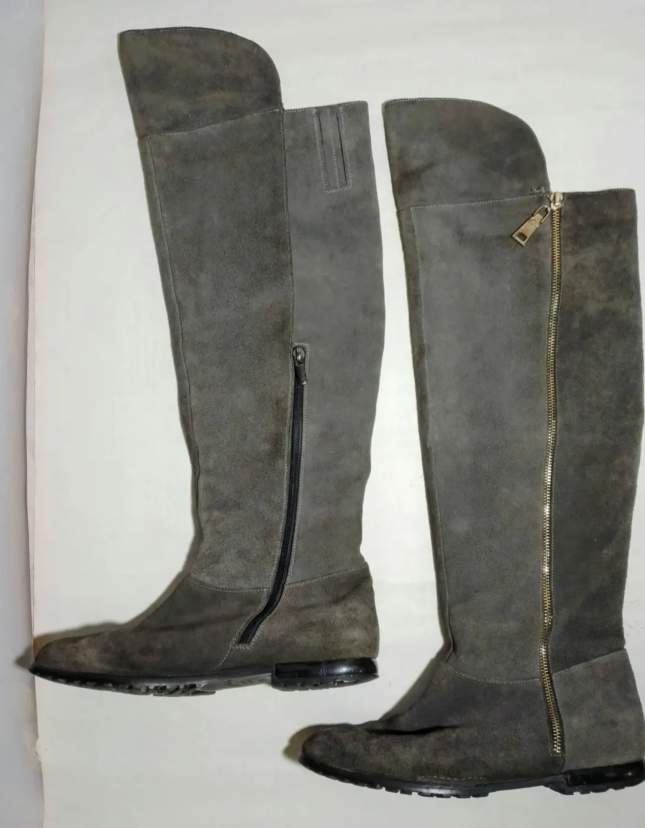Сапоги ботфорты серые 40 26 замша кожа евро зима, мех, молнии, теплые
