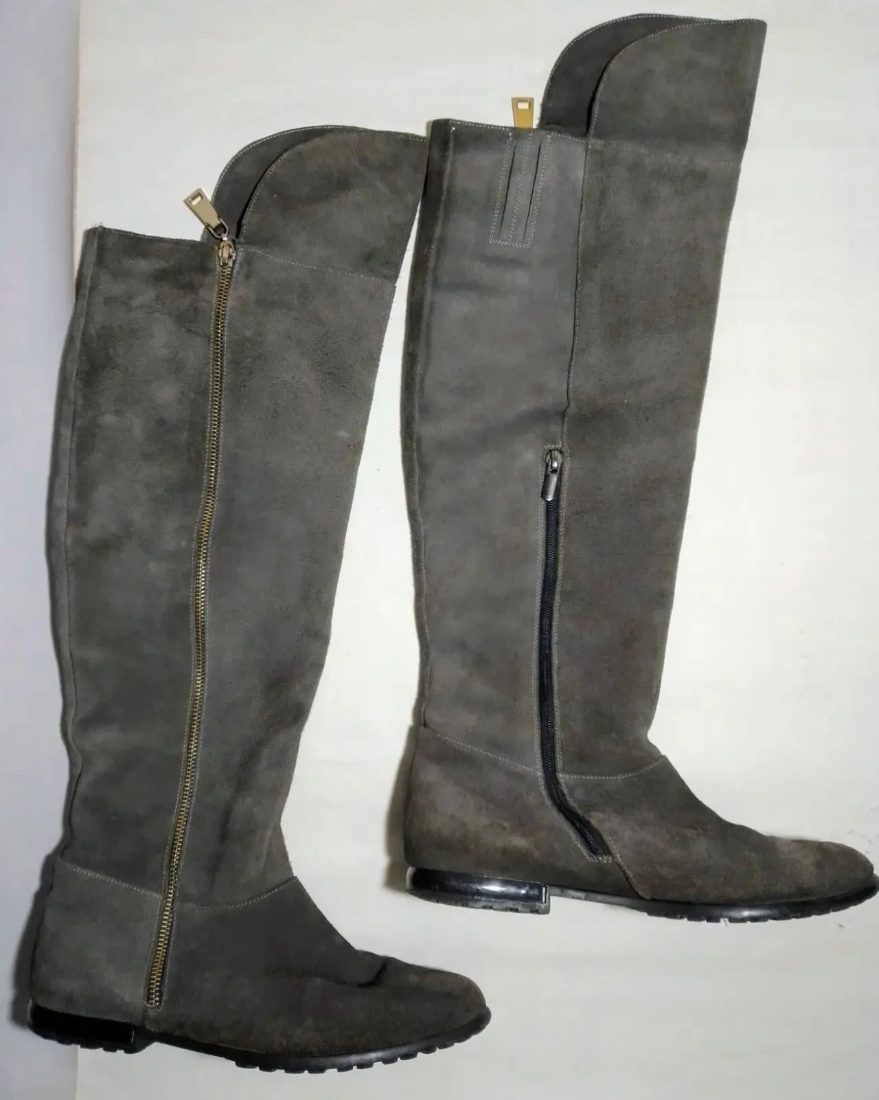 Сапоги ботфорты серые 40 26 замша кожа евро зима, мех, молнии, теплые 2