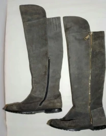 Сапоги ботфорты серые 40 26 замша кожа евро зима, мех, молнии, теплые