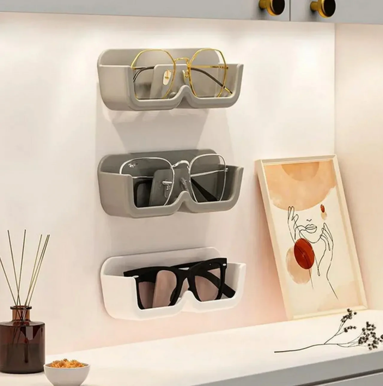 Настенный держатель для хранения очков (органайзер серый)