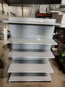 Торгові стелажі Модерн, стелажі металеві сірі, торгові полиці