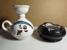 Подсвечник керамика черный, тарелка с ручкой бежевый, арома лампа 3 шт