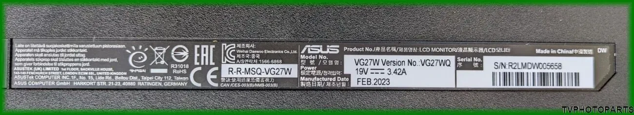 Main Board JRY-F9CUHD-BV1 для монітора ASUS VG27WQ 7