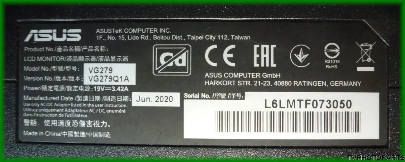 MAIN BOARD 715GA820-M01-T01-004X для монітора Asus VG279 VG279Q1A 6