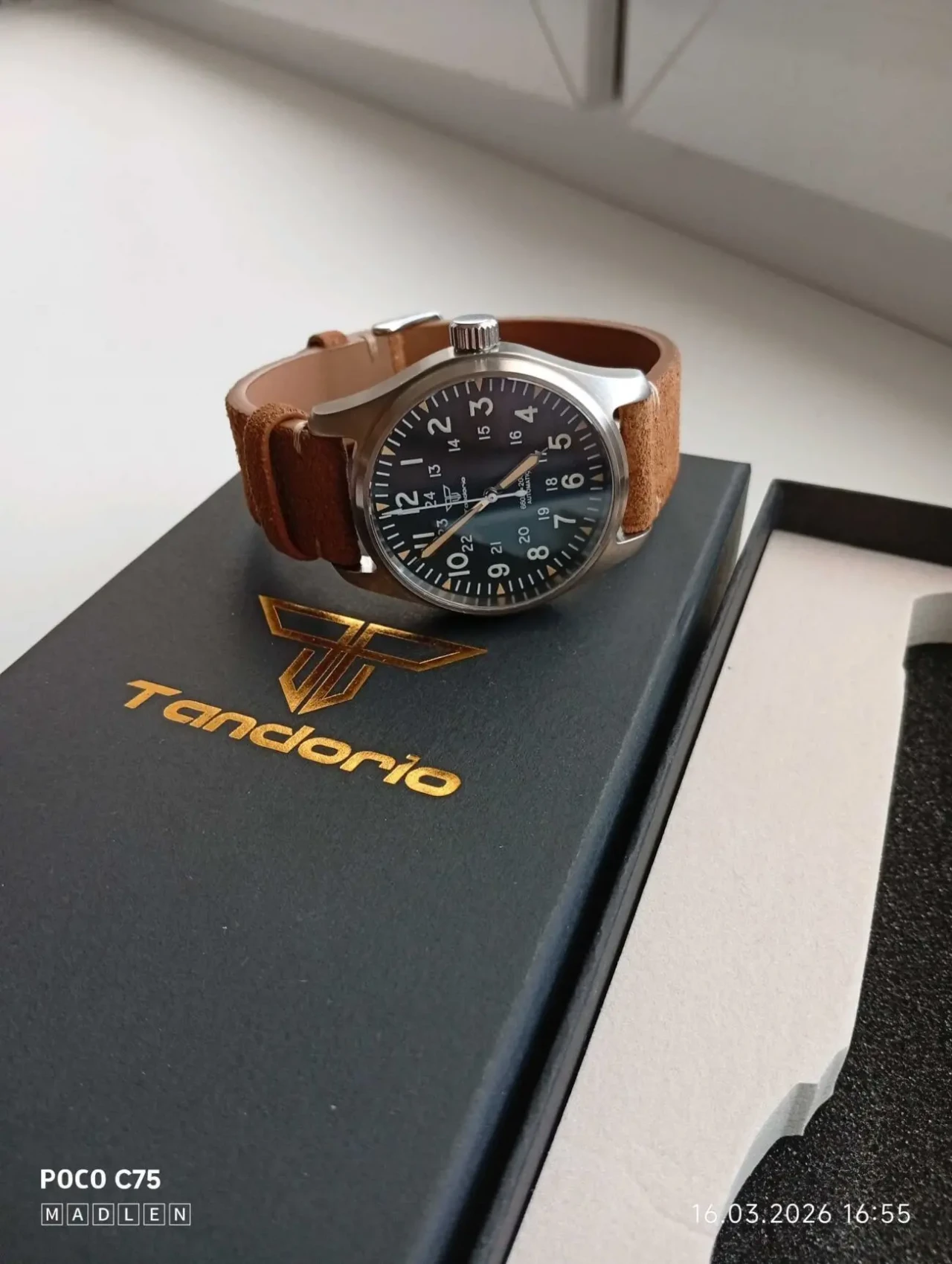 Механические мужские часы авиаторы Tandorio 39mm NH35a 20bar 7